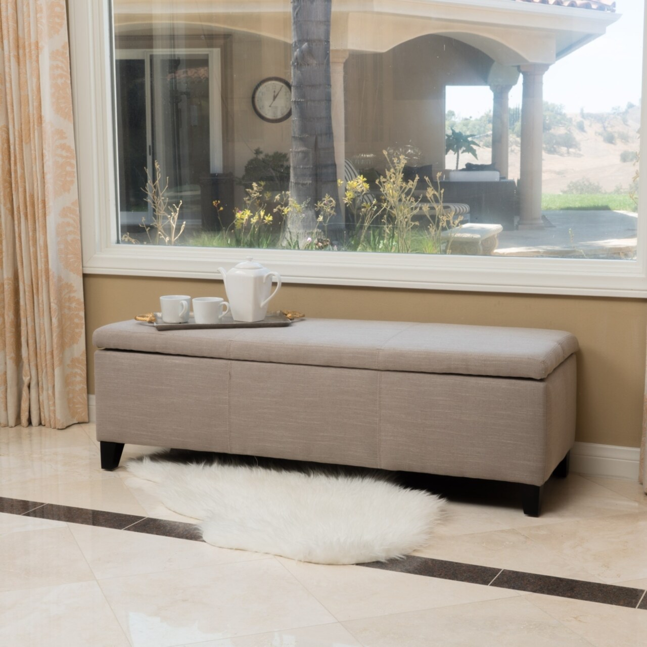 GDF Studio Sarelia Contemporary Beige Fabric Storage Ottoman Bench